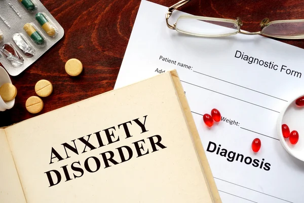 Anxiety disorder written on a book and diagnosis form.
