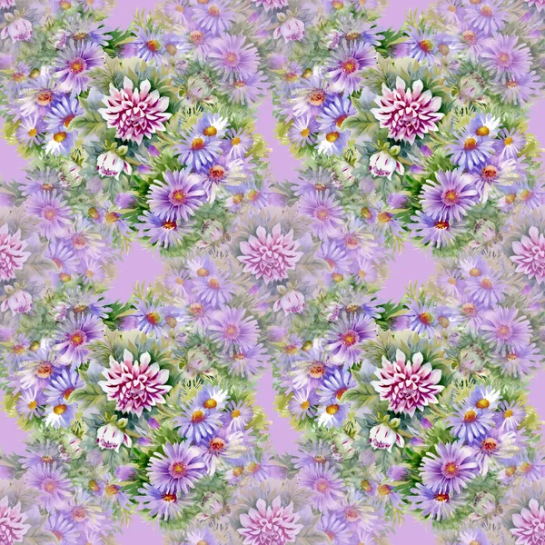 Purple chrysanthemums and  daisies pattern