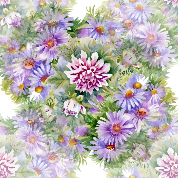 Purple chrysanthemums and  daisies pattern