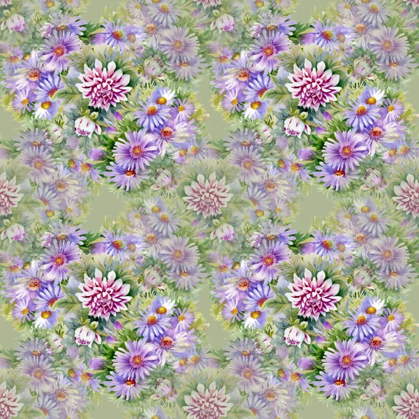 Purple chrysanthemums and  daisies pattern