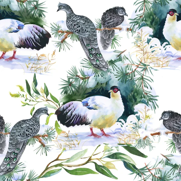 Pattern with birds and leaves