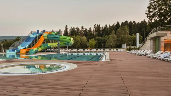 Aqua park constructions in swimming pool