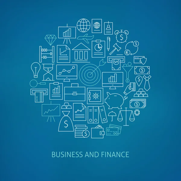 Thin Line Finance Business Money Icons Set Circle Shaped Concept