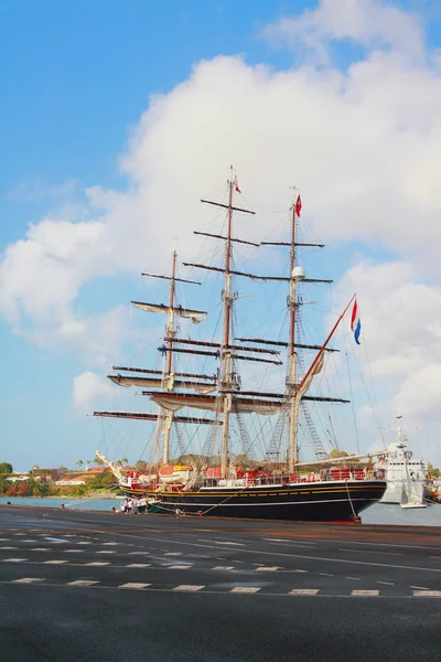 Three-mast sailing vessel in port. Fort-de-Frans, Martinique