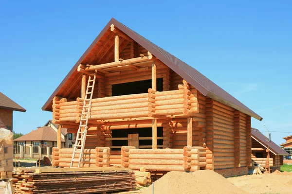 Wooden housing construction. New wooden house
