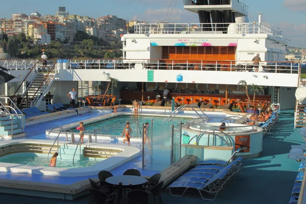 Deck with pools on cruise liner
