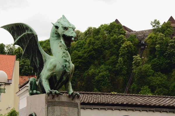Statue of dragon on Dragon Bridge. Ljubljana. Slovenia