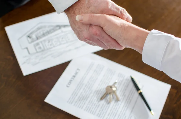 Estate agent shaking hands with his customer