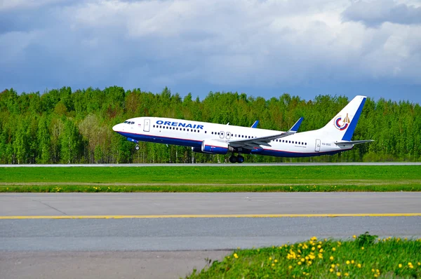 Orenair Airlines Boeing 737-800 airplane is taking off from the runway in Pulkovo International airport in Saint-Petersburg, Russia