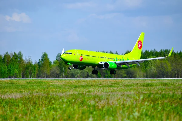 S7 Siberia Airlines Boeing 737 Next Gen aircraft is landing in Pulkovo International airport in Saint-Petersburg, Russia