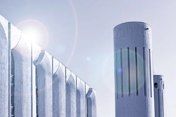 Urban architecture view of concrete walls and columns built in futuristic urban style.