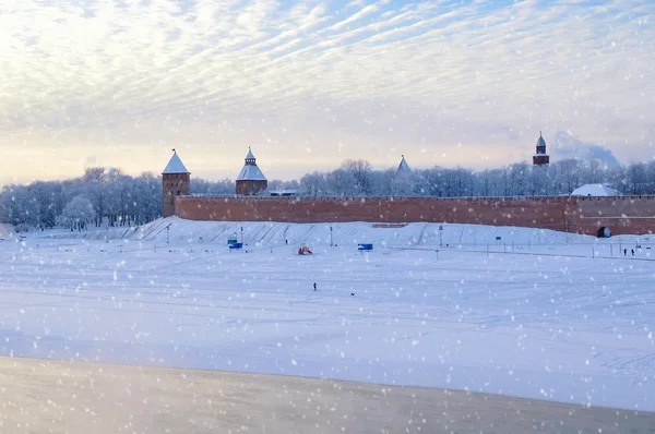 Novgorod Kremlin in Veliky Novgorod, Russia - architecture winter view