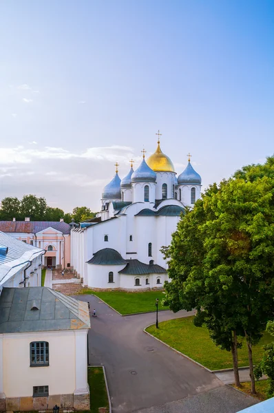 Architecture landscape-birds eye view of Saint Sophia Cathedral in Veliky Novgorod, Russia.