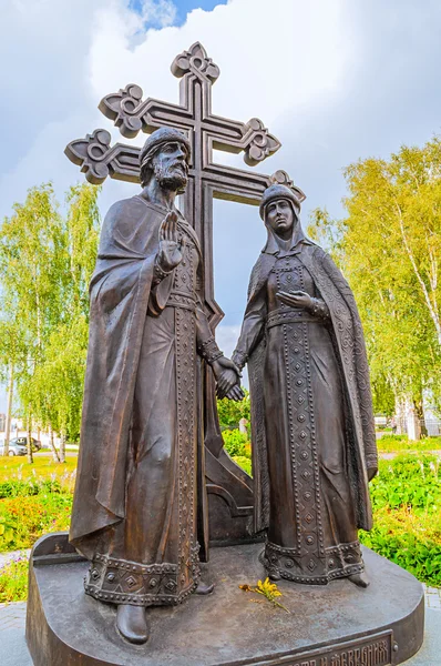 Monument to saints Peter and Fevronia - the patrons of marriage and family, Veliky Novgorod, Russia