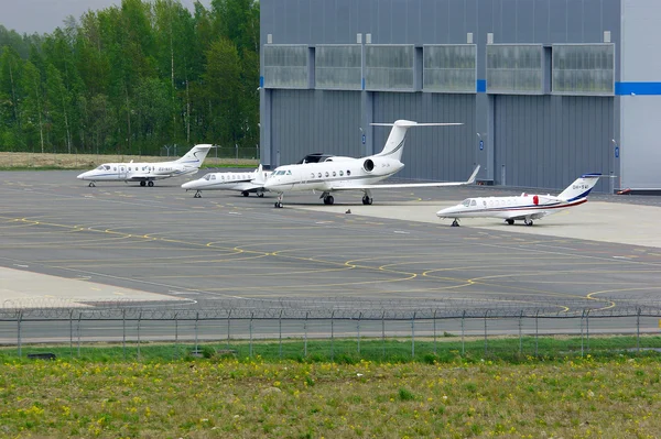 The parking of business jets in Pulkovo International airport in Saint-Petersburg, Russia