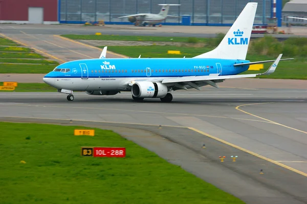 KLM Royal Dutch Airlines Boeing 737-7K2 aircraft in Pulkovo International airport in Saint-Petersburg, Russia