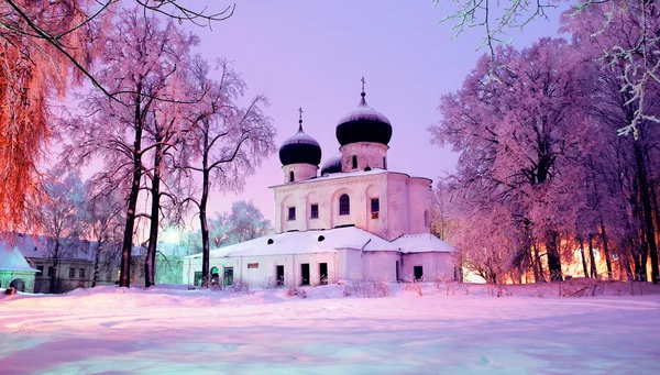 Winter landscape - Cathedral of the Nativity of Our lady in Saint Anthony\'s Monastery in Veliky Novgorod, Russia