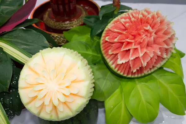 Watermelon and cantaloupe   fruit carving.