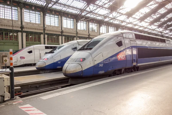 PARIS, FRANCE - APRIL 14, 2015: TGV high speed french train in gare de Lyon station on April 14 , 2015 in Paris, France