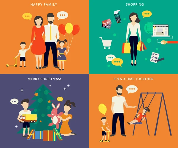 Family with children concept flat icons set