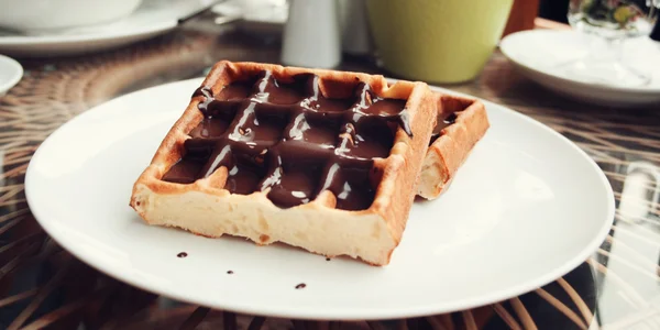 Delicious dessert Vienna Waffles Chocolate topping