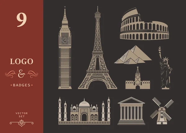 Set of Icons of Travel and Landmarks