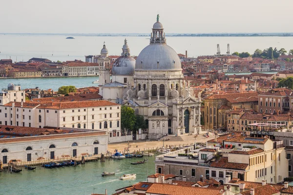 Venice, Italy - June 27, 2014: Cityscape of Venice - bird\'s eye view from St. Mark\'s Campanile on Basilica of Santa Maria della Salute