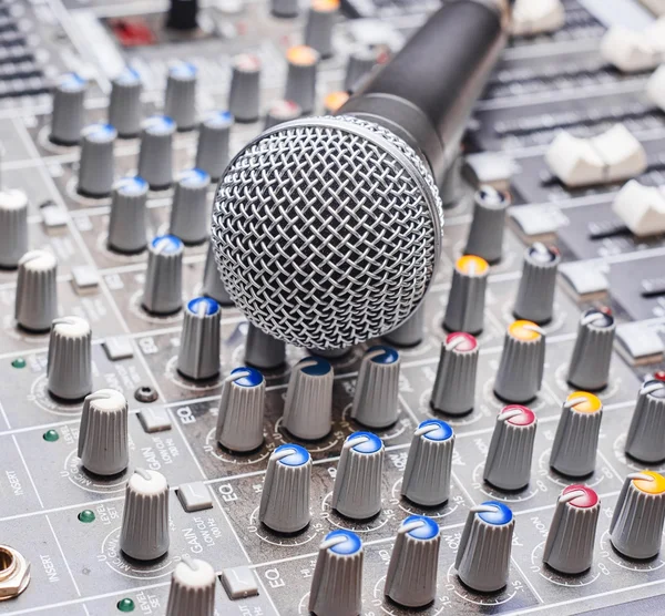 Microphone on sound mixing console