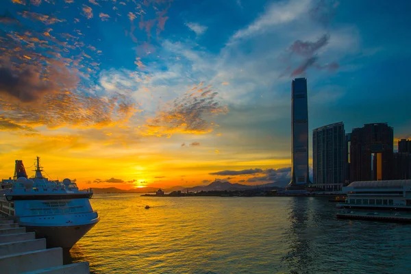 Cruise Terminal at Sunset - Victoria Harbor of Hong Kong