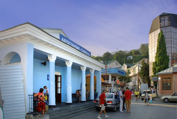 Bus station in a small building with columns in Simeiz. Crimea