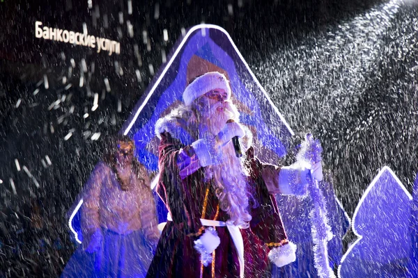 Grandfather Frost on stage on the square in Pyatigorsk, Russia