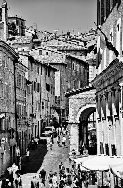 City life of Urbino, Italy, black and white