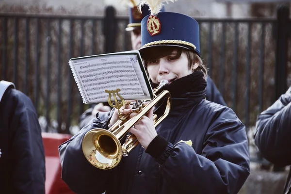 Trumpet player in marching band