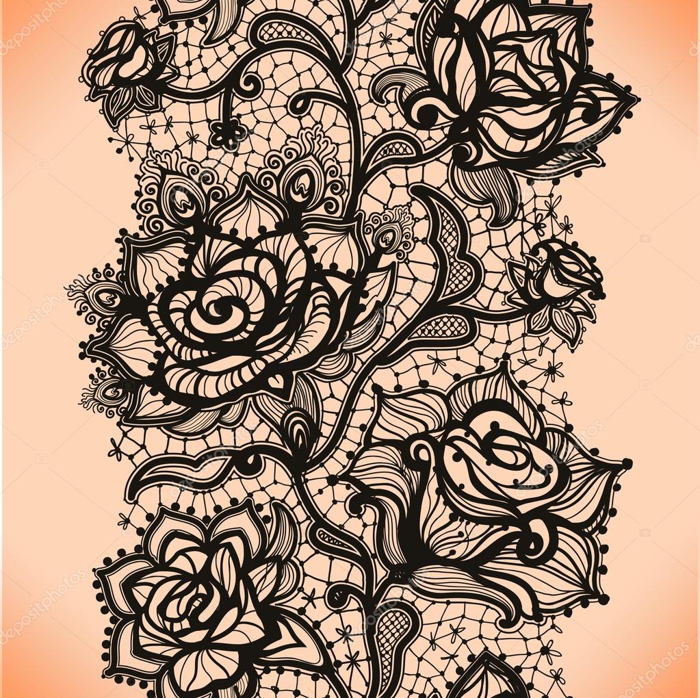 Abstract seamless lace pattern with flowers roses — Stock Vector