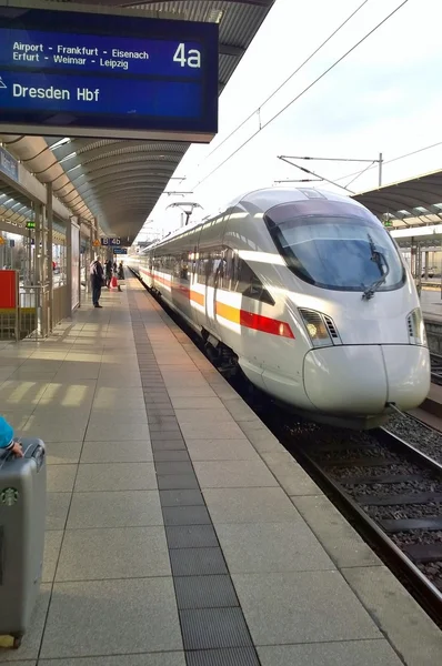 Fast German Train ICE arriving to Hannover Train Station (Haubtbahnhof)