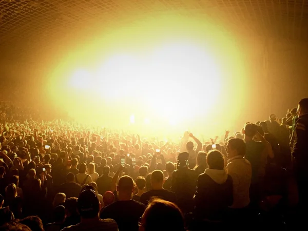 Concert audience illuminated with light