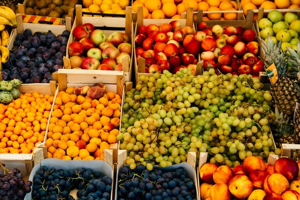 Fruit in boxes at market