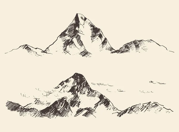 Mountains sketch contours engraving drawn vector