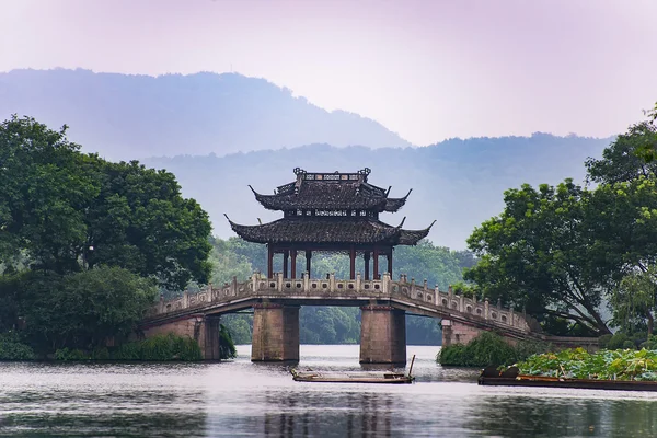 A very famous pavilion bridge-yu dai qiao (jade belt) - in west lake, hangzhou, china was built in song dynasty and rebuilt in qing dynasty