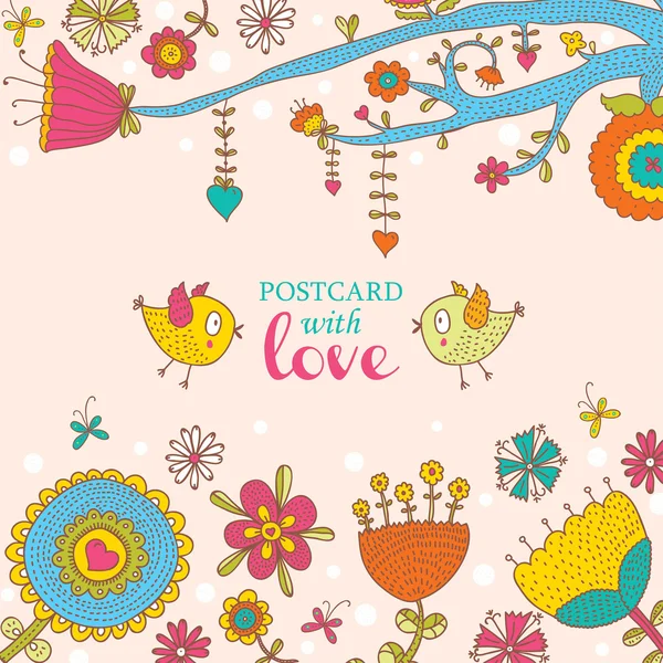 Beautiful greeting card with flowers and bird.