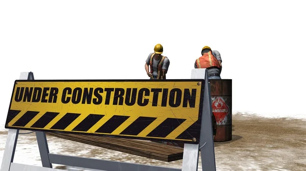 Under construction sign with workers