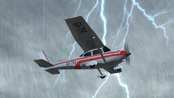 Aircraft flying in thunder and lightning