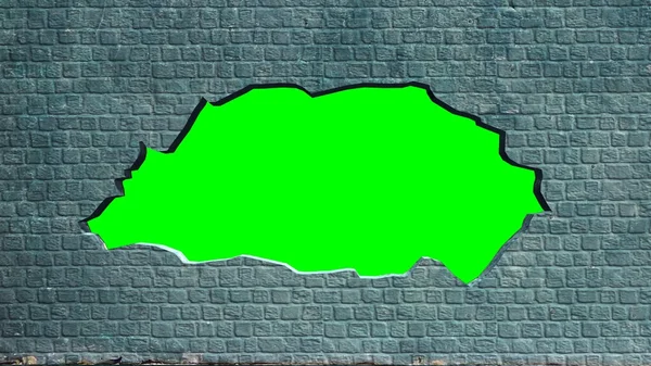 Green screen hole in old brick wall - background design component