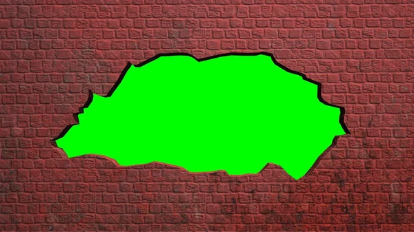 Green screen hole in old brick wall - background design component