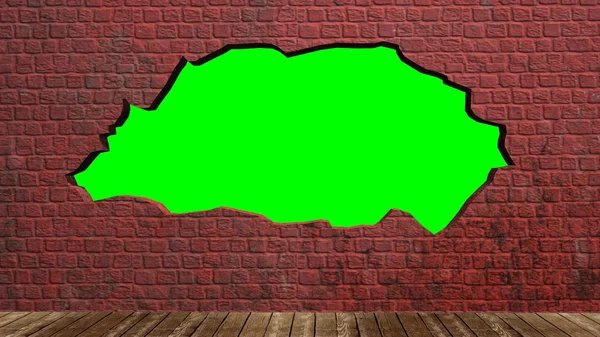 Green screen in old brick wall with wooden floor - background design component
