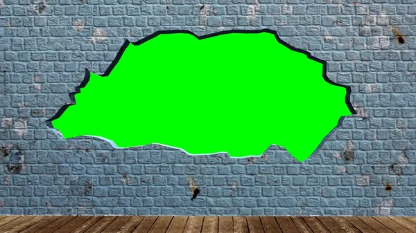 Green screen in old brick wall with wooden floor - background design component