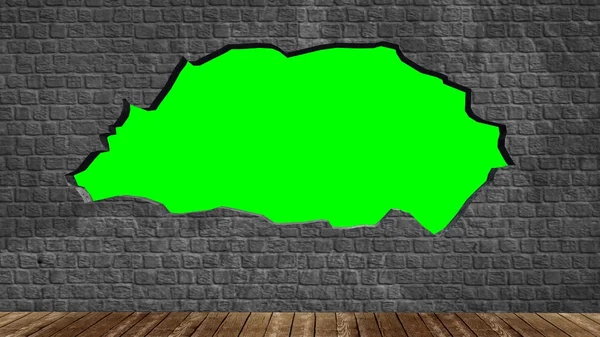 Green screen in old brick wall with wooden floor - background design component