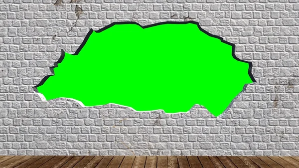 Green screen  in old brick wall with wooden floor - background design component
