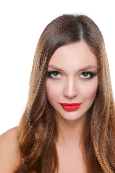 美丽的年轻女子的画像。白色背景上孤立 - 图库