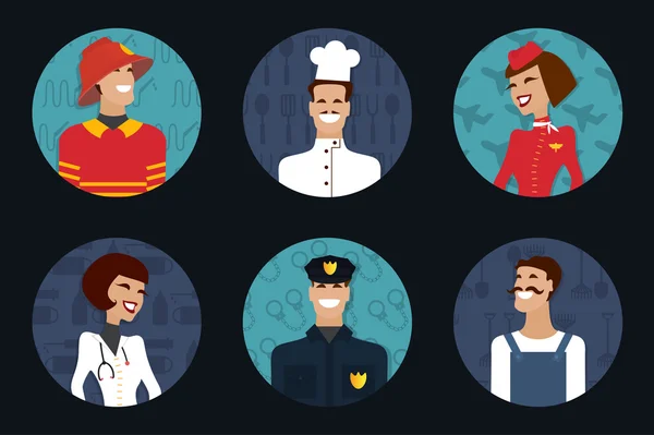 People profession, occupation. Firefighter, cooker, stewardess, doctor, policeman, worker. Vector illustration